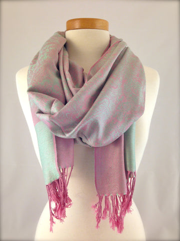 pink teal pashmina