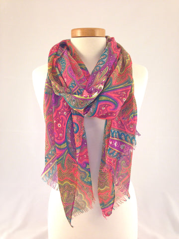 pink green yellow floral pattern scarf
