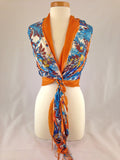 orange blue floral pattern scarf