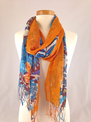 orange blue floral scarf