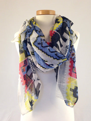southwest pattern red blue yellow scarf