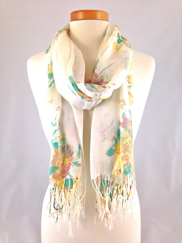 white yellow floral scarf