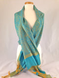 green blue gold shawl pashmina